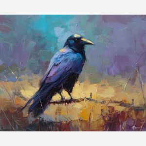 crow, palette knife, oil painting, impasto, textured surface, modern art, symbolic, expressive, visual art, creative, painterly, bold colors, contemporary, conceptual, illustrative, abstract
