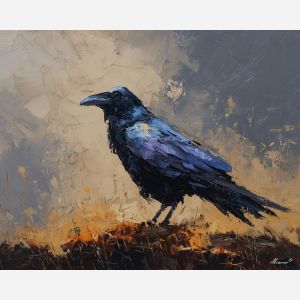crow, palette knife, oil painting, impasto, textured surface, modern art, symbolic, expressive, visual art, creative, painterly, bold colors, contemporary, conceptual, illustrative, abstract