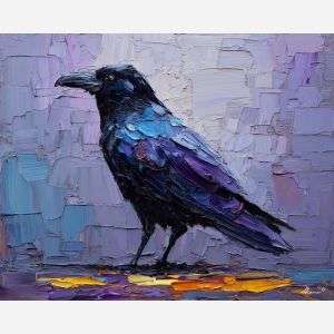crow, palette knife, oil painting, impasto, textured surface, modern art, symbolic, expressive, visual art, creative, painterly, bold colors, contemporary, conceptual, illustrative, abstract