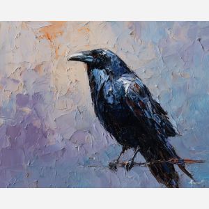 crow, palette knife, oil painting, impasto, textured surface, modern art, symbolic, expressive, visual art, creative, painterly, bold colors, contemporary, conceptual, illustrative, abstract