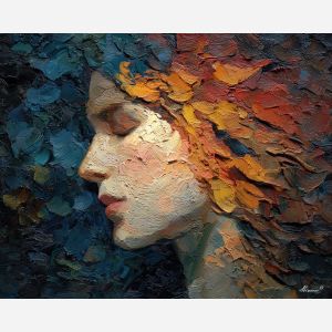 hair, palette knife, oil painting, impasto, textured surface, modern art, symbolic, expressive, visual art, creative, painterly, bold colors, contemporary, conceptual, illustrative, abstract