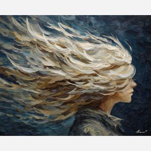 hair, palette knife, oil painting, impasto, textured surface, modern art, symbolic, expressive, visual art, creative, painterly, bold colors, contemporary, conceptual, illustrative, abstract