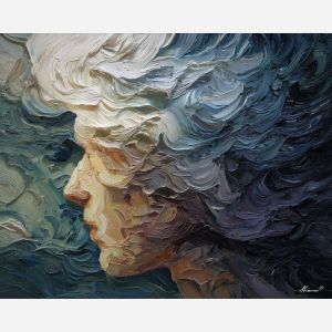 hair, palette knife, oil painting, impasto, textured surface, modern art, symbolic, expressive, visual art, creative, painterly, bold colors, contemporary, conceptual, illustrative, abstract