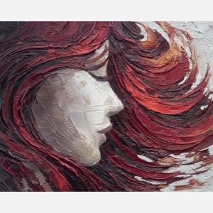 hair, palette knife, oil painting, impasto, textured surface, modern art, symbolic, expressive, visual art, creative, painterly, bold colors, contemporary, conceptual, illustrative, abstract