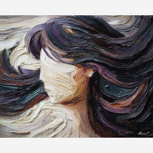 hair, palette knife, oil painting, impasto, textured surface, modern art, symbolic, expressive, visual art, creative, painterly, bold colors, contemporary, conceptual, illustrative, abstract