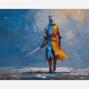 knight, palette knife, oil painting, impasto, textured surface, modern art, symbolic, expressive, visual art, creative, painterly, bold colors, contemporary, conceptual, illustrative, abstract