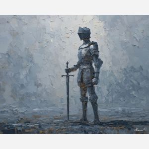 knight, palette knife, oil painting, impasto, textured surface, modern art, symbolic, expressive, visual art, creative, painterly, bold colors, contemporary, conceptual, illustrative, abstract