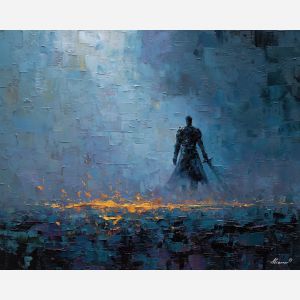 knight, palette knife, oil painting, impasto, textured surface, modern art, symbolic, expressive, visual art, creative, painterly, bold colors, contemporary, conceptual, illustrative, abstract