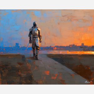 knight, palette knife, oil painting, impasto, textured surface, modern art, symbolic, expressive, visual art, creative, painterly, bold colors, contemporary, conceptual, illustrative, abstract