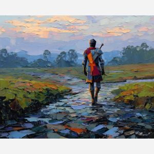 knight, palette knife, oil painting, impasto, textured surface, modern art, symbolic, expressive, visual art, creative, painterly, bold colors, contemporary, conceptual, illustrative, abstract