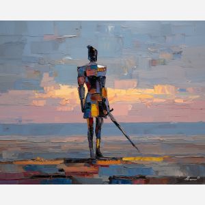 knight, palette knife, oil painting, impasto, textured surface, modern art, symbolic, expressive, visual art, creative, painterly, bold colors, contemporary, conceptual, illustrative, abstract