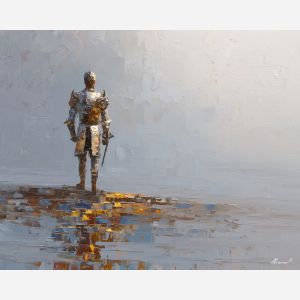 knight, palette knife, oil painting, impasto, textured surface, modern art, symbolic, expressive, visual art, creative, painterly, bold colors, contemporary, conceptual, illustrative, abstract