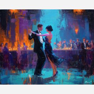 1920s, palette knife, oil painting, impasto, textured strokes, vivid colors, expressive art, modern painting, bold composition, dramatic light, color contrast, atmospheric, visual storytelling, contemporary art, creative, illustrative