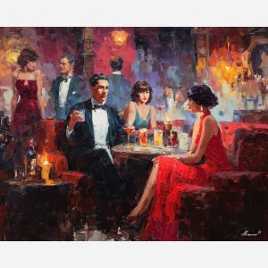 1920s, palette knife, oil painting, impasto, textured strokes, vivid colors, expressive art, modern painting, bold composition, dramatic light, color contrast, atmospheric, visual storytelling, contemporary art, creative, illustrative