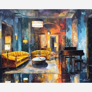 1920s, palette knife, oil painting, impasto, textured strokes, vivid colors, expressive art, modern painting, bold composition, dramatic light, color contrast, atmospheric, visual storytelling, contemporary art, creative, illustrative