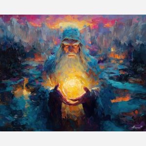 wizard, palette knife, oil painting, impasto, textured strokes, vivid colors, expressive art, modern painting, bold composition, dramatic light, color contrast, atmospheric, visual storytelling, contemporary art, creative, illustrative