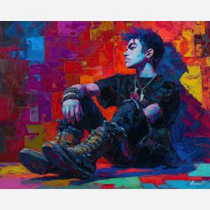 punk, palette knife, oil painting, impasto, textured strokes, vivid colors, expressive art, modern painting, bold composition, dramatic light, color contrast, atmospheric, visual storytelling, contemporary art, creative, illustrative