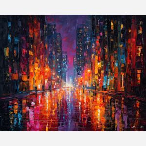 urban, palette knife, oil painting, impasto, textured strokes, vivid colors, expressive art, modern painting, bold composition, dramatic light, color contrast, atmospheric, visual storytelling, contemporary art, creative, illustrative