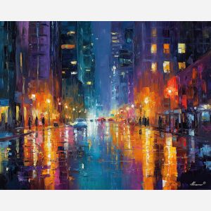 urban, palette knife, oil painting, impasto, textured strokes, vivid colors, expressive art, modern painting, bold composition, dramatic light, color contrast, atmospheric, visual storytelling, contemporary art, creative, illustrative