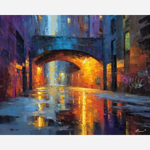 urban, palette knife, oil painting, impasto, textured strokes, vivid colors, expressive art, modern painting, bold composition, dramatic light, color contrast, atmospheric, visual storytelling, contemporary art, creative, illustrative