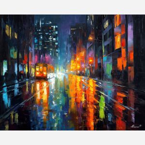 urban, palette knife, oil painting, impasto, textured strokes, vivid colors, expressive art, modern painting, bold composition, dramatic light, color contrast, atmospheric, visual storytelling, contemporary art, creative, illustrative