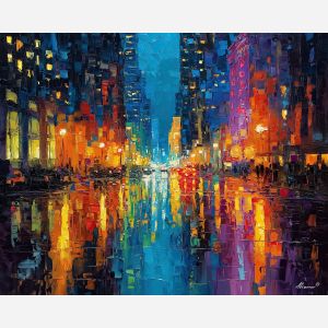 urban, palette knife, oil painting, impasto, textured strokes, vivid colors, expressive art, modern painting, bold composition, dramatic light, color contrast, atmospheric, visual storytelling, contemporary art, creative, illustrative