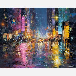 urban, palette knife, oil painting, impasto, textured strokes, vivid colors, expressive art, modern painting, bold composition, dramatic light, color contrast, atmospheric, visual storytelling, contemporary art, creative, illustrative