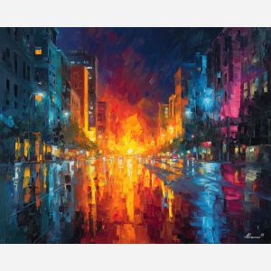 urban, palette knife, oil painting, impasto, textured strokes, vivid colors, expressive art, modern painting, bold composition, dramatic light, color contrast, atmospheric, visual storytelling, contemporary art, creative, illustrative