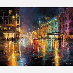 urban, palette knife, oil painting, impasto, textured strokes, vivid colors, expressive art, modern painting, bold composition, dramatic light, color contrast, atmospheric, visual storytelling, contemporary art, creative, illustrative