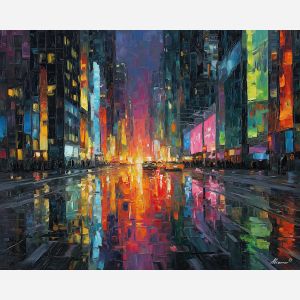 urban, palette knife, oil painting, impasto, textured strokes, vivid colors, expressive art, modern painting, bold composition, dramatic light, color contrast, atmospheric, visual storytelling, contemporary art, creative, illustrative