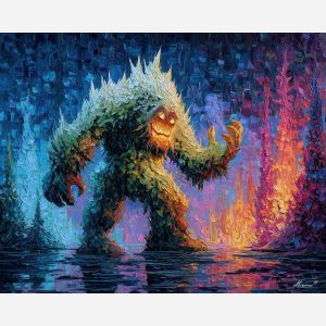 monster, palette knife, oil painting, impasto, textured strokes, vivid colors, expressive art, modern painting, bold composition, dramatic light, color contrast, atmospheric, visual storytelling, contemporary art, creative, illustrative
