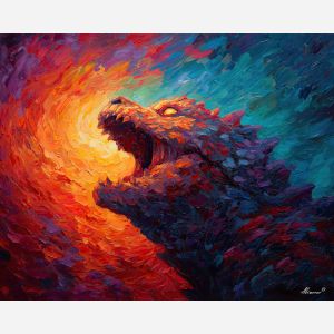monster, palette knife, oil painting, impasto, textured strokes, vivid colors, expressive art, modern painting, bold composition, dramatic light, color contrast, atmospheric, visual storytelling, contemporary art, creative, illustrative