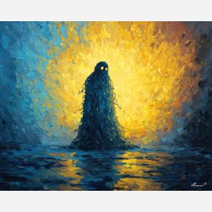 monster, palette knife, oil painting, impasto, textured strokes, vivid colors, expressive art, modern painting, bold composition, dramatic light, color contrast, atmospheric, visual storytelling, contemporary art, creative, illustrative