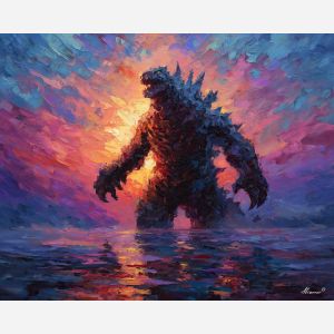 monster, palette knife, oil painting, impasto, textured strokes, vivid colors, expressive art, modern painting, bold composition, dramatic light, color contrast, atmospheric, visual storytelling, contemporary art, creative, illustrative