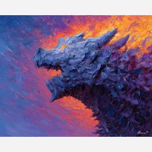 monster, palette knife, oil painting, impasto, textured strokes, vivid colors, expressive art, modern painting, bold composition, dramatic light, color contrast, atmospheric, visual storytelling, contemporary art, creative, illustrative