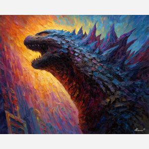 monster, palette knife, oil painting, impasto, textured strokes, vivid colors, expressive art, modern painting, bold composition, dramatic light, color contrast, atmospheric, visual storytelling, contemporary art, creative, illustrative