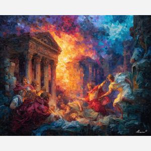 greek, mythology, palette knife, oil painting, impasto, textured strokes, vivid colors, expressive art, modern painting, bold composition, dramatic light, color contrast, atmospheric, visual storytelling, contemporary art, creative, illustrative