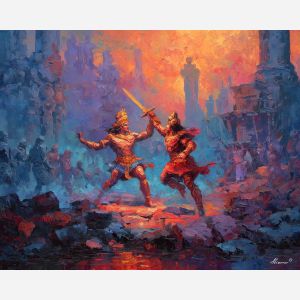 greek, mythology, palette knife, oil painting, impasto, textured strokes, vivid colors, expressive art, modern painting, bold composition, dramatic light, color contrast, atmospheric, visual storytelling, contemporary art, creative, illustrative