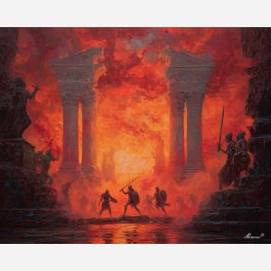 greek, mythology, palette knife, oil painting, impasto, textured strokes, vivid colors, expressive art, modern painting, bold composition, dramatic light, color contrast, atmospheric, visual storytelling, contemporary art, creative, illustrative