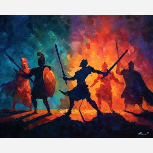 greek, mythology, palette knife, oil painting, impasto, textured strokes, vivid colors, expressive art, modern painting, bold composition, dramatic light, color contrast, atmospheric, visual storytelling, contemporary art, creative, illustrative