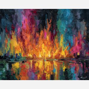 calligraphy, palette knife, oil painting, impasto, textured strokes, vivid colors, expressive art, modern painting, bold composition, dramatic light, color contrast, atmospheric, visual storytelling, contemporary art, creative, illustrative