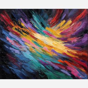 calligraphy, palette knife, oil painting, impasto, textured strokes, vivid colors, expressive art, modern painting, bold composition, dramatic light, color contrast, atmospheric, visual storytelling, contemporary art, creative, illustrative