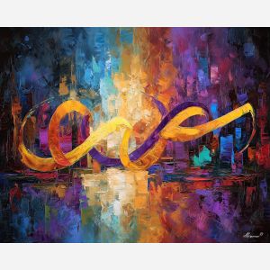 calligraphy, palette knife, oil painting, impasto, textured strokes, vivid colors, expressive art, modern painting, bold composition, dramatic light, color contrast, atmospheric, visual storytelling, contemporary art, creative, illustrative