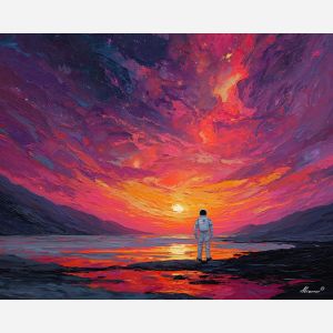 astronaut, palette knife, oil painting, impasto, textured strokes, vivid colors, expressive art, modern painting, bold composition, dramatic light, color contrast, atmospheric, visual storytelling, contemporary art, creative, illustrative