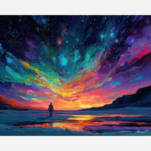 astronaut, palette knife, oil painting, impasto, textured strokes, vivid colors, expressive art, modern painting, bold composition, dramatic light, color contrast, atmospheric, visual storytelling, contemporary art, creative, illustrative