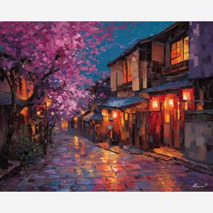 japan, palette knife, oil painting, impasto, textured strokes, vivid colors, expressive art, modern painting, bold composition, dramatic light, color contrast, atmospheric, visual storytelling, contemporary art, creative, illustrative