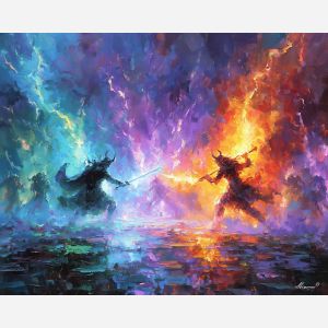 video, game, palette knife, oil painting, impasto, textured strokes, vivid colors, expressive art, modern painting, bold composition, dramatic light, color contrast, atmospheric, visual storytelling, contemporary art, creative, illustrative