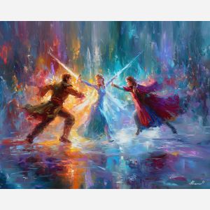 video, game, palette knife, oil painting, impasto, textured strokes, vivid colors, expressive art, modern painting, bold composition, dramatic light, color contrast, atmospheric, visual storytelling, contemporary art, creative, illustrative