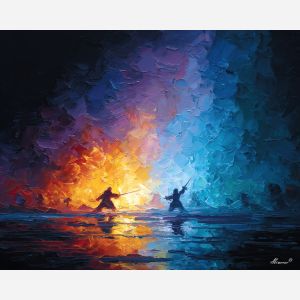 video, game, palette knife, oil painting, impasto, textured strokes, vivid colors, expressive art, modern painting, bold composition, dramatic light, color contrast, atmospheric, visual storytelling, contemporary art, creative, illustrative