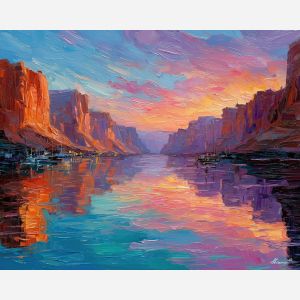 desert, harbor, palette knife, oil painting, impasto, textured strokes, vivid colors, modern art, expressive painting, bold composition, atmospheric, dramatic light, color contrast, contemporary, visual storytelling, creative art, fine art